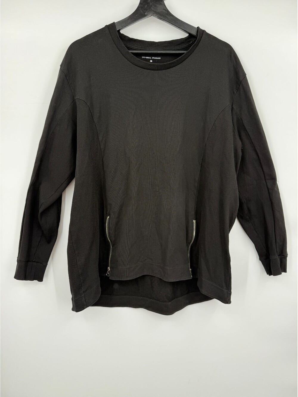 Universal Standard Womens Side Zip Sweatshirt Black Long Sleeve High-Low Size M
